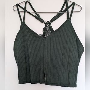 Green aerie crop w shelf bra 2X